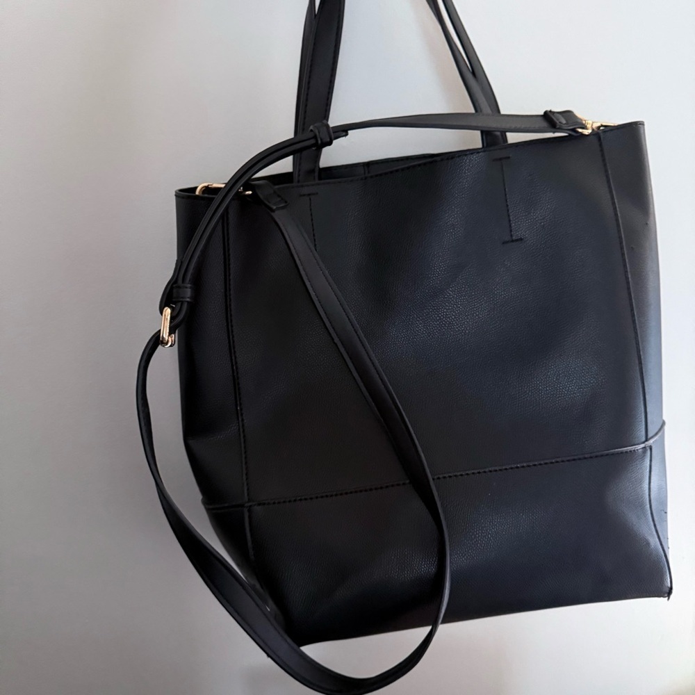 Urban Expressions Marlin Vegan Leather Crossbody Convertible Large Tote Black - Picture 3 of 11